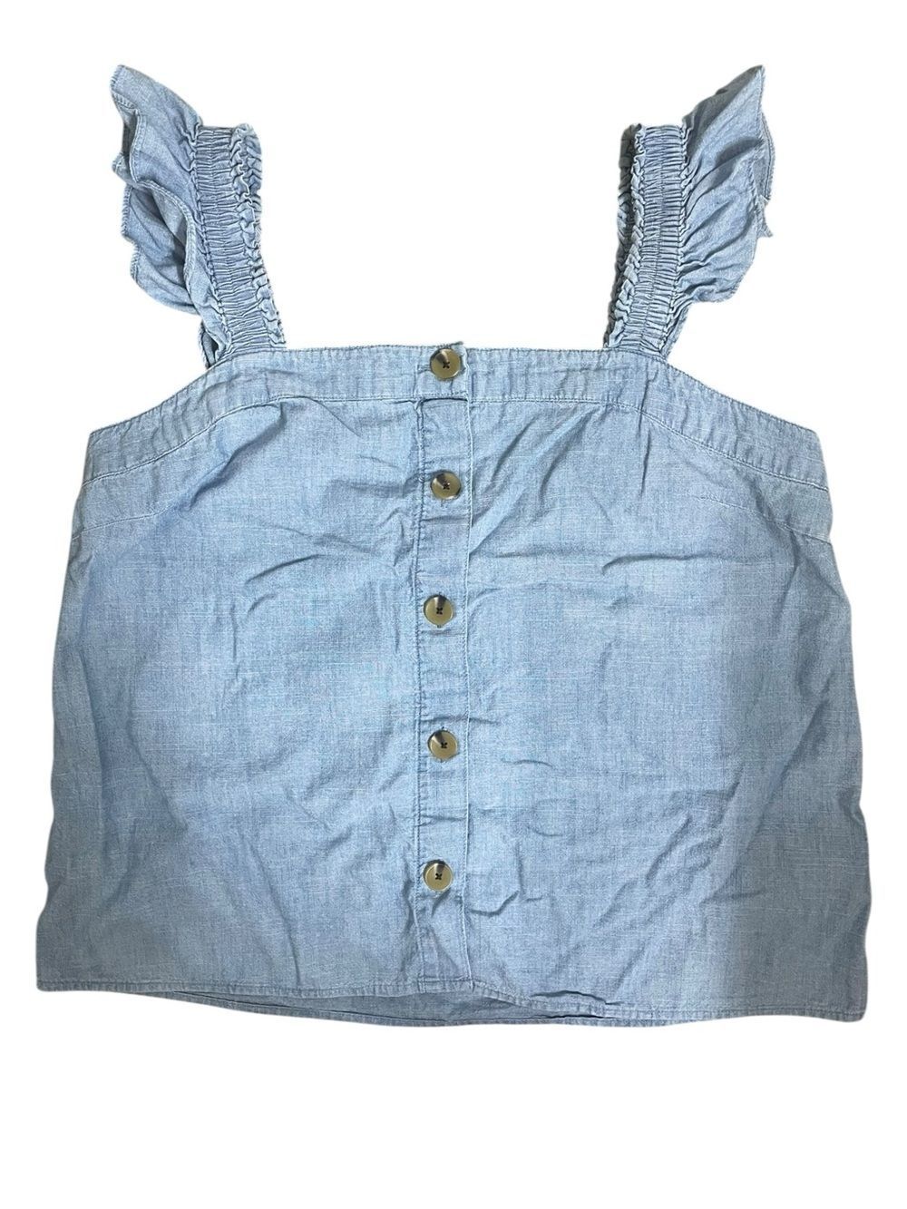 J.Crew Chambray Ruffle Strap Button Front Tank Top M